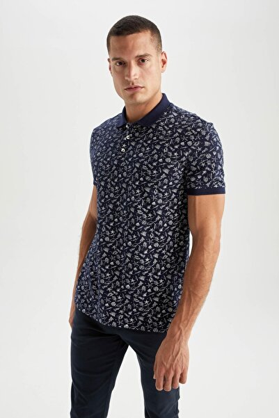 DeFacto Slim Fit Polo Neck Patterned Short Sleeve 100% Cotton T-Shirt