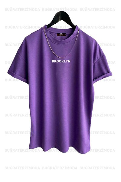 Buğraterzimoda Πακέτο μπλουζάκι Brooklyn Printed Unisex Μωβ-Πορτοκαλί 2 τεμαχίων Oversize