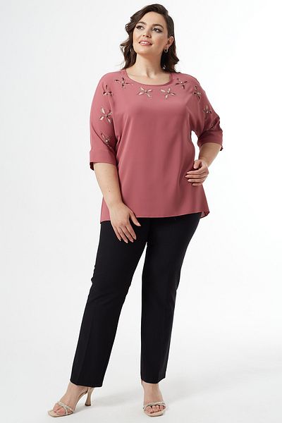 Moda Alba DRIED ROSE FLOWER-STONE TRUVAKAR BAT SLEEVE LARGE SIZE ELEGANT BLUZ