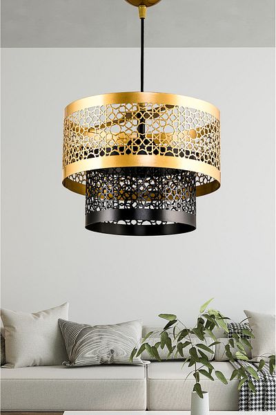 DEDE TWO-LAYER METAL PENDANT LAMP CAKE CHANDELIER BLACK TOLD