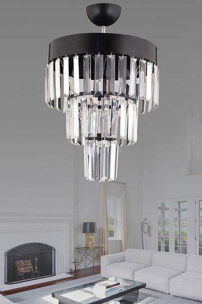 Kraliçe Paris 4-Tier Black Crystal Stone Modern Chandelier of 30'
