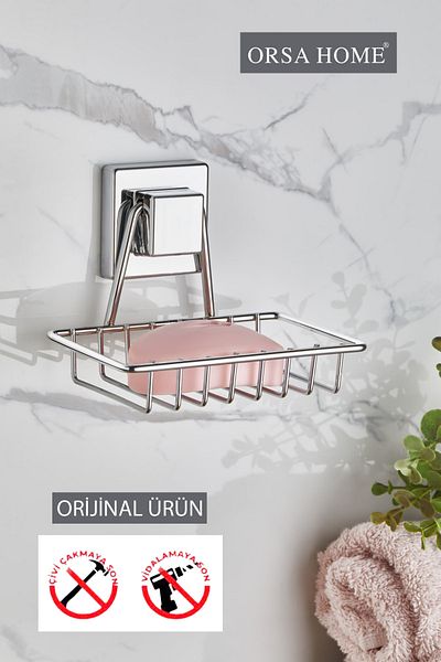 ORSA HOME 605 Χρώμιο Τετράγωνο Ισχυρό Αυτοκόλλητο Δοχείο Σαπουνιού