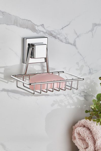ORSA HOME 605 Χρώμιο Τετράγωνο Ισχυρό Αυτοκόλλητο Δοχείο Σαπουνιού