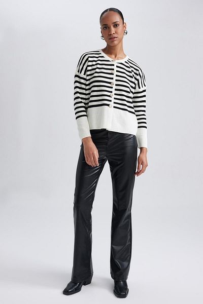 DeFacto Relax Fit Striped Crew Neck Thessaloniki Fabric Cardigan A4880ax23wn