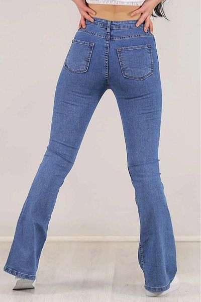 TugsatTasarTekstil Blugi cu picior spaniol albastru Sementa Pantaloni de damă cu talie înaltă, fără decolorare