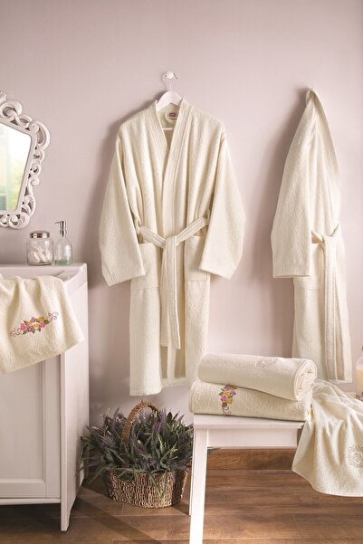 Taç Comfort Aile Bornoz Seti-Torenya Ekru-Ekru