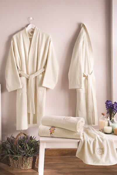 Taç Comfort Aile Bornoz Seti-Torenya Ekru-Ekru 2687821100997