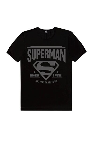 ROCKANDROLL Tricou Superman negru cu mânecă scurtă pentru bărbați 1M1BM118FS