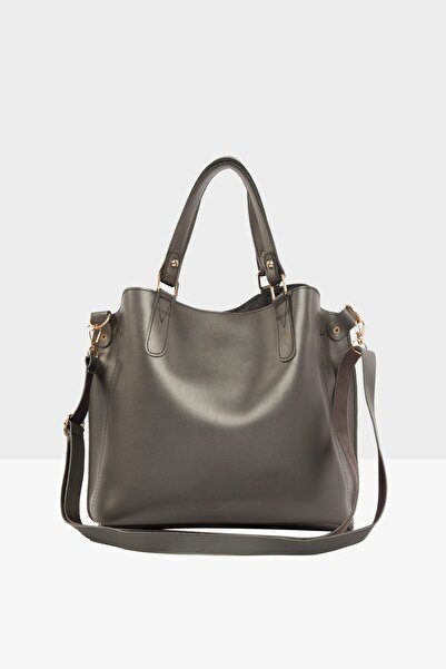 Bagmori Silver Women's Three-Compartment Bag with Snap Detail M000002918