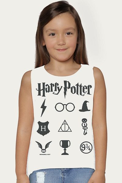 ROCKANDROLL Simboluri HP Manșon tăiat alb | Tricou fără mâneci Fete Băieți Unisex Copii | Atletul 1M1SG055FB