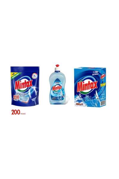 Mintax Bulaşık Makinesi Tableti 200 Lü + Parlatıcı + Tuz 1500 Gr