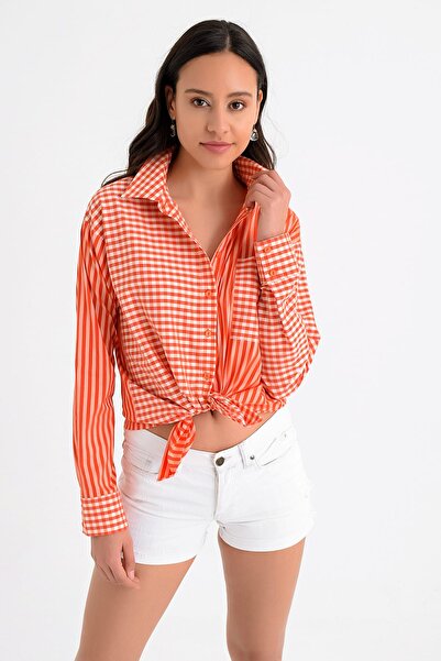 Hanna's by Hanna Darsa Kadın Kırmızı Çizgi Ve Kare Detaylı Cepli Erkek Yakalı...