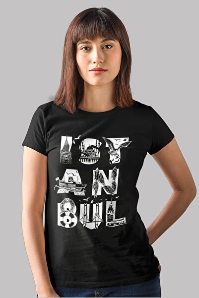 ROCKANDROLL Γυναικεία μαύρα κοντομάνικα Istanbul Letters | Γυναικείο μπλουζάκι