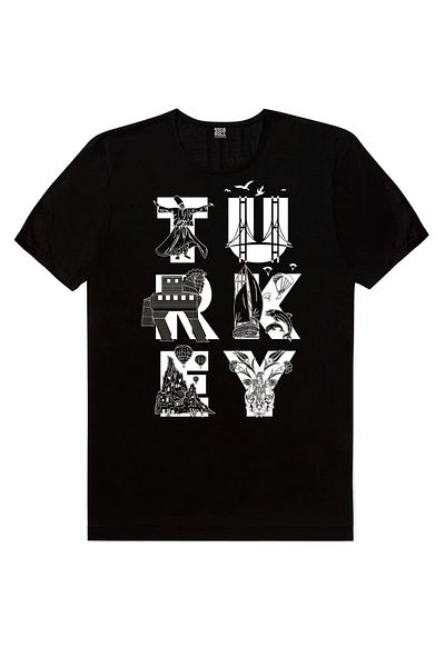 ROCKANDROLL Μαύρο κοντομάνικο μπλουζάκι Türkiye Letters