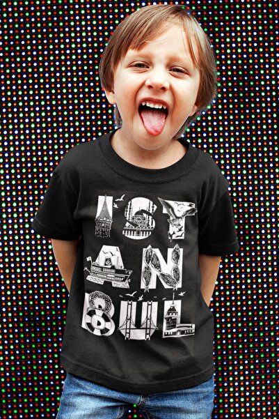 ROCKANDROLL Tricou negru cu mânecă scurtă Istanbul Letters, fete, băieți, uni...