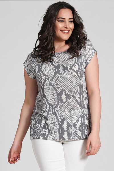 Seamoda Women's Devore Snake Print T-Shirt-Gray Pra-236801-925179