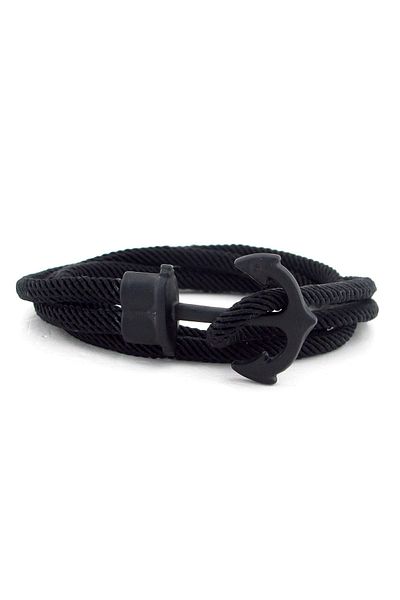 Solfera Men's Large Metal Anchor Black Wrap Bracelet Bt580