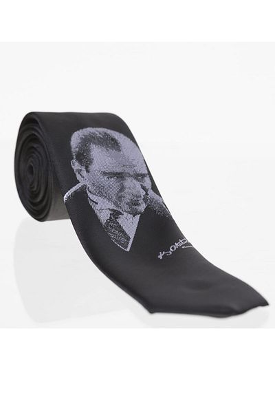 Gaffy Ataturk και υφαντή μαύρη γραβάτα με μοτίβο υπογραφής - AK-24