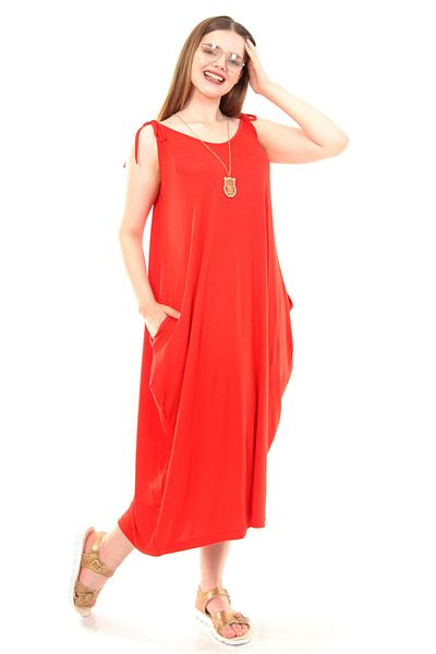 Moda Cazibe Γυναικείο φόρεμα Jumbo Casual με λουράκι με κόκκινο σχοινί M9199