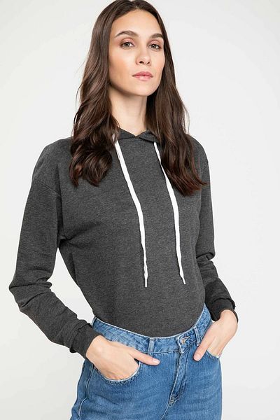 DeFacto Women's Anthracite Hooded Sweatshirt J3323Az.18Au.Ar46