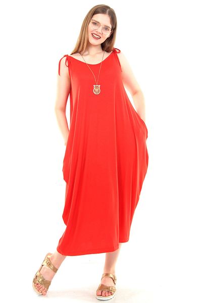 Moda Cazibe Γυναικείο φόρεμα Jumbo Casual με λουράκι με κόκκινο σχοινί M9199