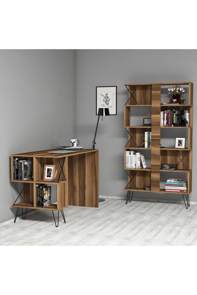 Variant Mobilya Extra Çalışma Masası Ve Kitaplık Takımı V286 - Ceviz