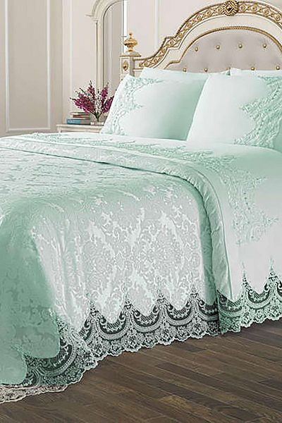 Halıstores French Lace Dowry Pique Set Arus Water Green