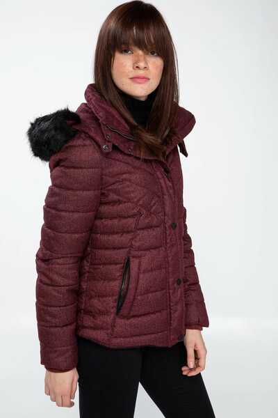 DeFacto Kadın Bordo Suni Kürk Detaylı Şişme Mont I8683AZ.18WN.BR115