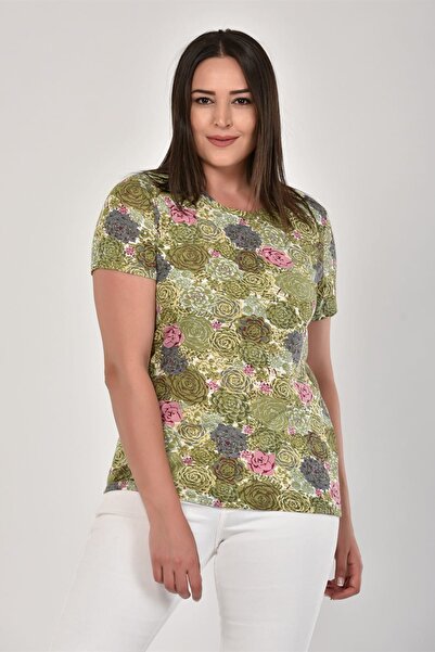 Seamoda Жіночий зелений базовий футболка з малюнком Basic T-Shirt PRA-489603-...