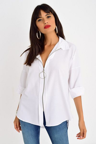 Cool & Sexy Weißes Damenhemd mit Reißverschluss DY25580