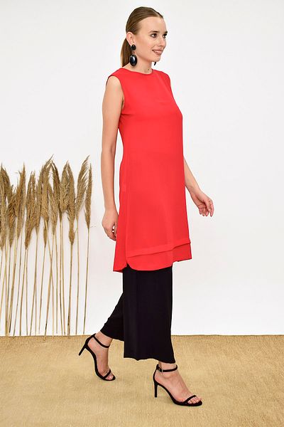 Bym Fashion Women's Red Short Fringe Tunic 2340