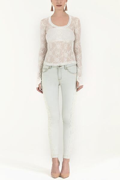 SOCIETA Kadın Dantel Bluz Ekru 18982