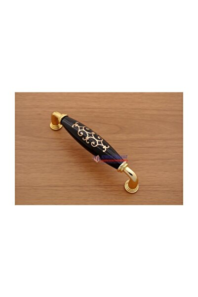 Azimkar Hırdavat Porselen kulp Yay Modeli Sarı Siyah Yaldız İşlemeli Dolap 128 MM