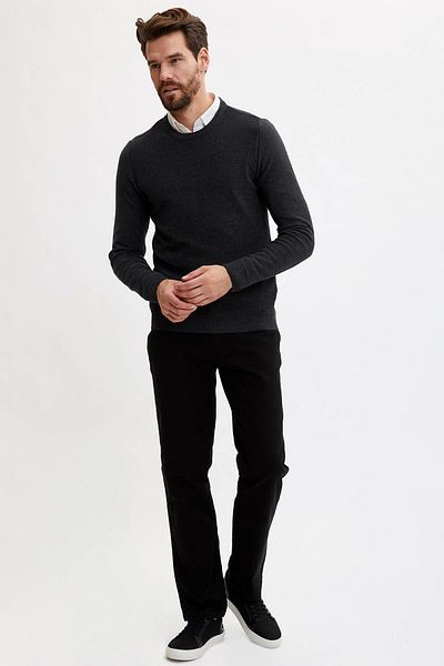 DeFacto Ανδρικό γκρι Basic Slim Fit Crew Neck Basic Πλεκτό Πουλόβερ L1434AZ19WN
