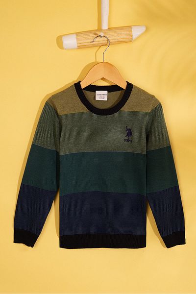 U.S. Polo Assn. Зелен трикотажен пуловер за момче