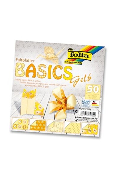 Folia Yellow Origami Paper - 15X15Cm, 50 Sheets, 5 Patterns