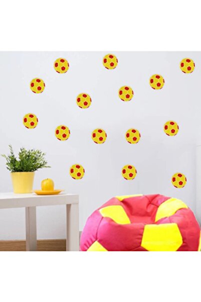 Sticker Sepetim Sarı Kırmızı Futbol Topları Dekoratif Duvar Sticker
