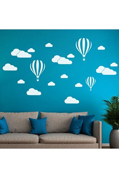 Sticker Sepetim Karışık Bulutlu Balonlu Çocuk Odası Dekoratif Duvar Sticker