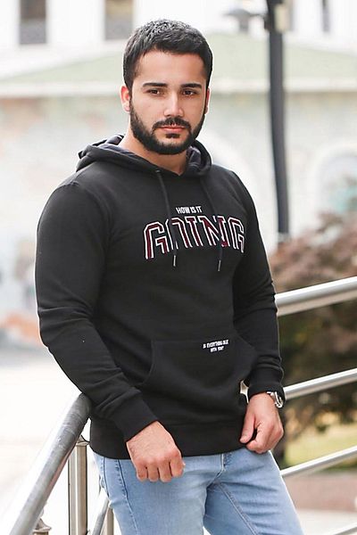 Madmext Black Printed Hooded Sweatshirt 2667-2