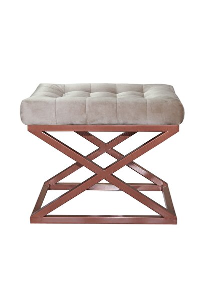 evodeko Bakır Çapraz Ayaklı Krem Puf