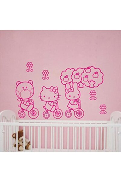 Sticker Sepetim Pembe Hello Kitty Çocuk Odası Dekorasyonu Duvar Dekoru PVC St...