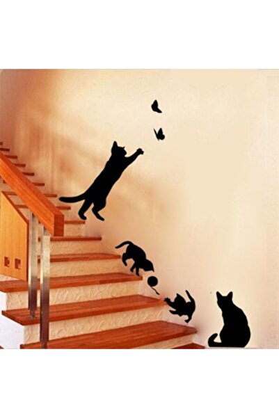 Sticker Sepetim Oyun Oynayan Kediler Dekoratif Duvar Sticker