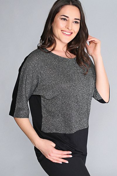 Moda Cazibe Women's Silver Half Sleeve Glittered Black Blouse M9320