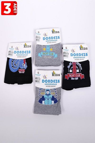 Dondeza Boy's Multi Color Patterned 3 Pack 100% Cotton Boxers