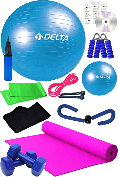 Delta 12 Li Pilates Seti Pilates Minderi 1 Kg Dambıl Plates Topu Seti Termal Kemer Thigh Master