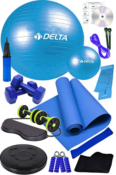 Delta 14 Lü Pilates Topu Seti Plates Minderi 1 Kg Dambıl Aerobik Band Tekerlekli Lastikli Spor Aleti