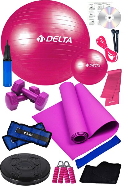 Delta 14 Lü Pilates Topu Seti Plates Minderi 1 Kg Dambıl Aerobik Band Twister Disk El Ayak Ağırlığı