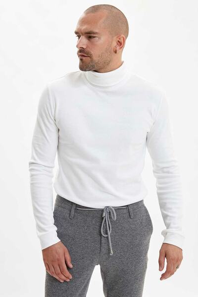 DeFacto Men's White Turtleneck Body