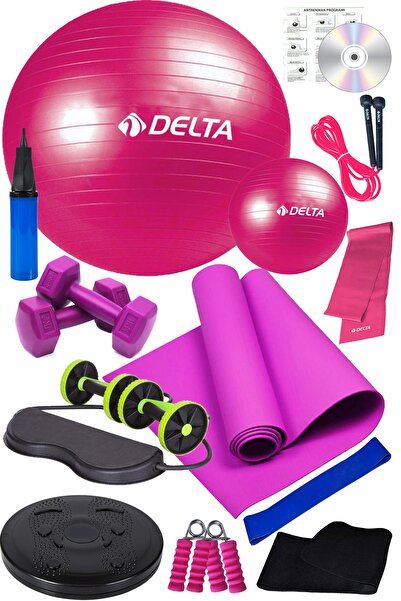 Delta 14 Lü Pilates Topu Seti Plates Minderi 1 Kg Dambıl Aerobik Band Tekerlekli Lastikli Spor Aleti