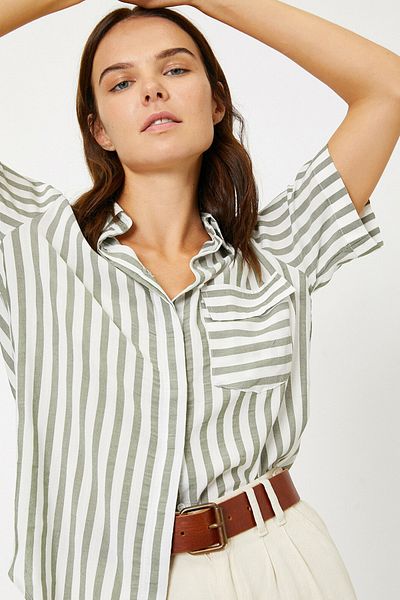 Koton Women's Green Striped Shirt 0KAK68552PW